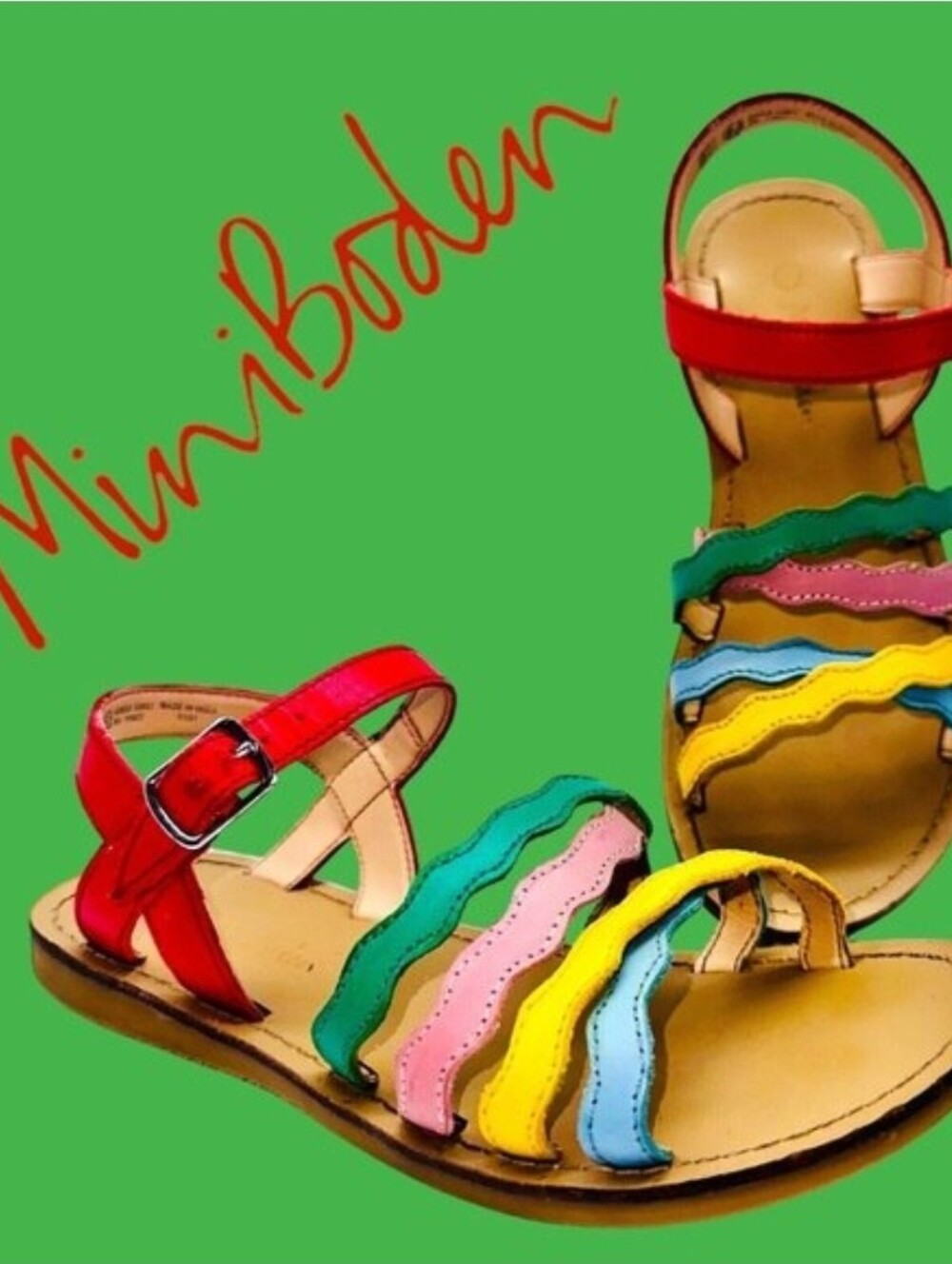 Mini Boden Girls Rainbow Everyday Sandals Multi Colored Strappy Size 35 US Sz 3
